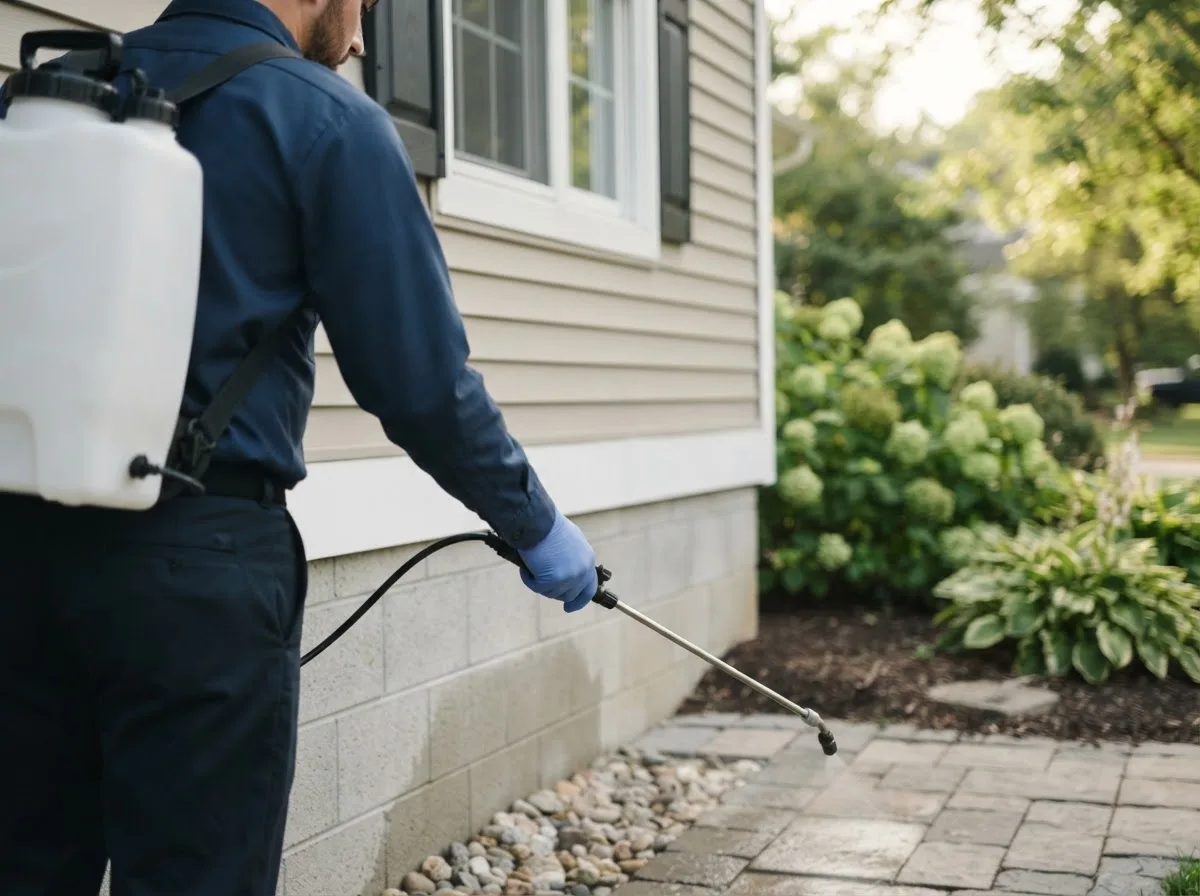 Pest control technician inspecting a home in Midland, OR